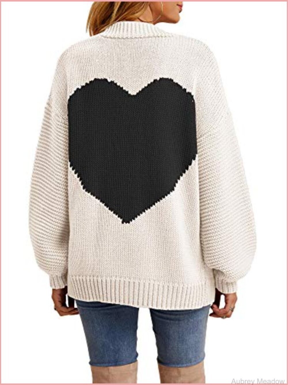 Oversized Love Heart Print Open Front Cardigan Sweater Casual Boho Loose - Picture 3 of 4